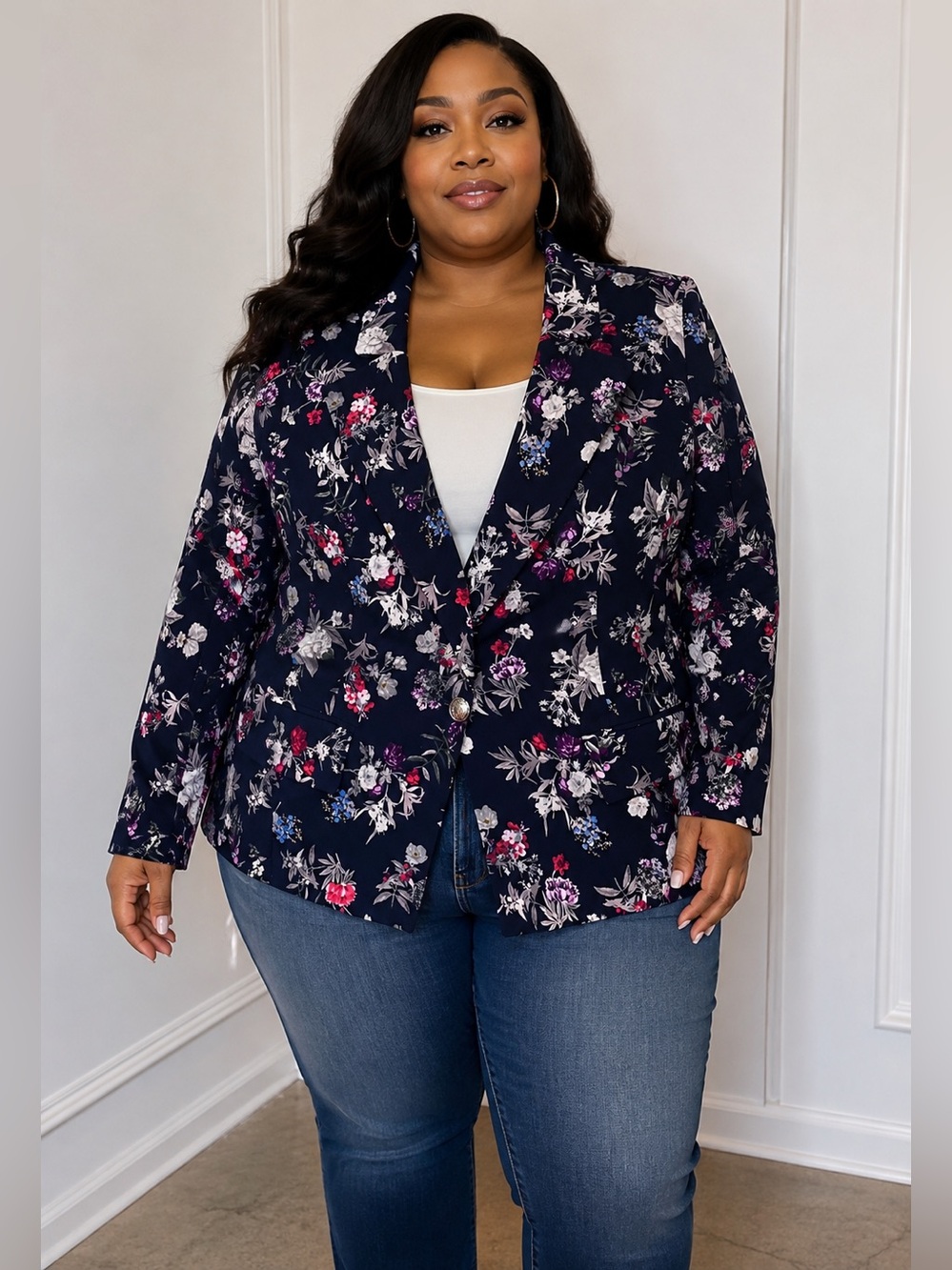 NWT lane Bryant Women's Navy Floral Blazer size 18